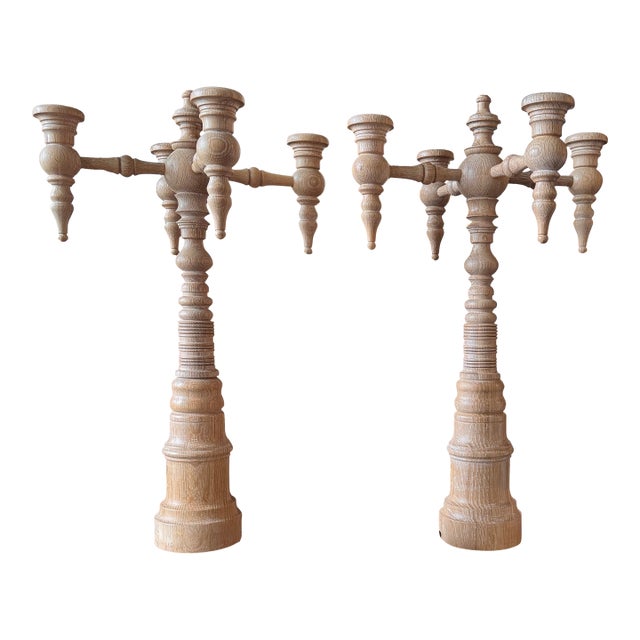 Pair of Dunes and Duchess 4-Arm Classic Candelabra in Limed Finish For Sale