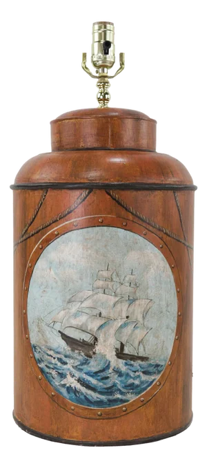 Vintage English Export Hand Painted Tea Caddy Table Lamp