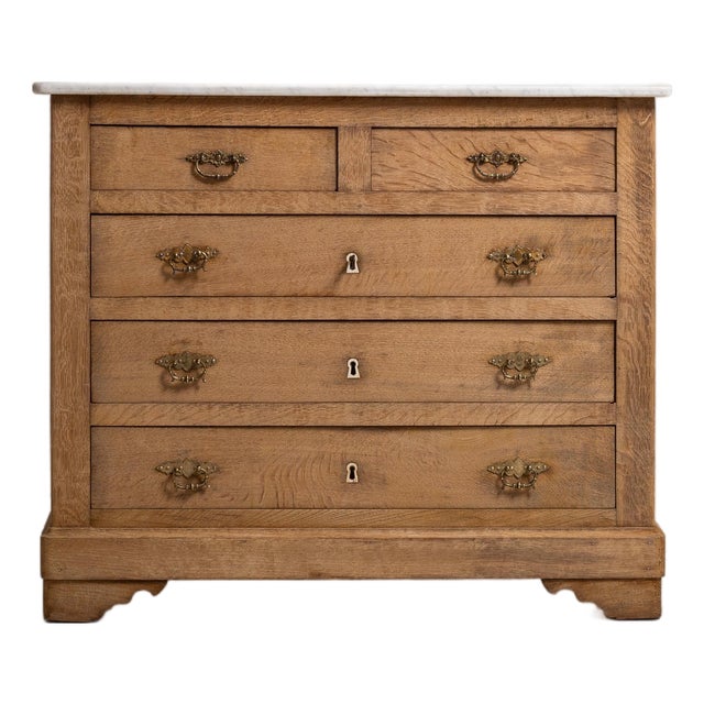 19th Century Oak Chest Of Drawers With Marble Top For Sale