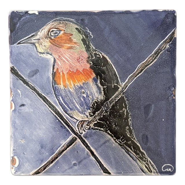 Vintage Hand Painted Studio Pottery Decorative Tile For Sale