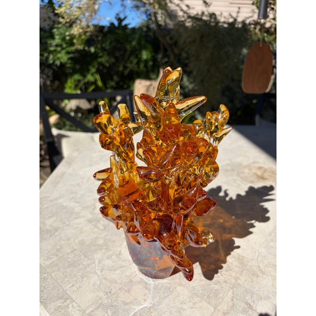 Mid Century Amber Hand-Blown Art Glass Abstract Sculpture For Sale - Image 4 of 8
