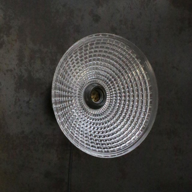 Holophane Glass, Cast Iron, and Brass Wall Lamp For Sale - Image 6 of 7