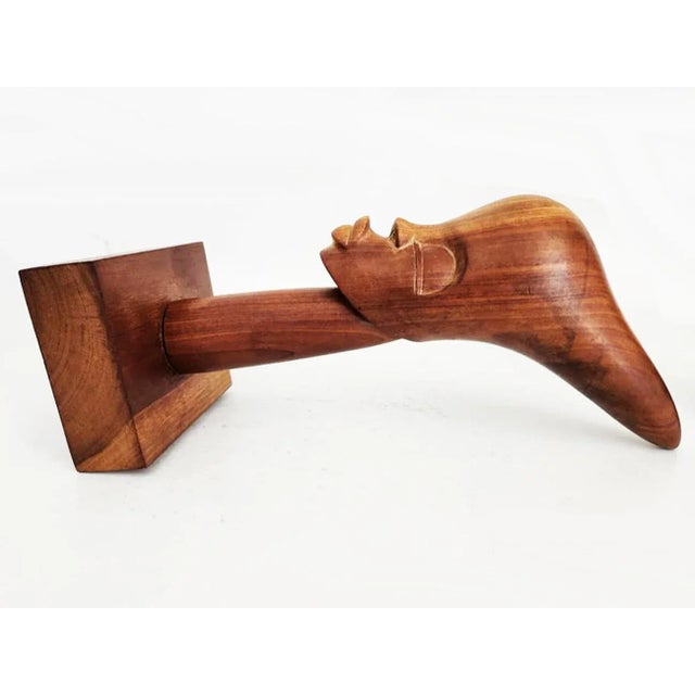 Campaign Vintage African Hand Carved Wood Head Bust Sculpture, Artist Signed For Sale - Image 3 of 11