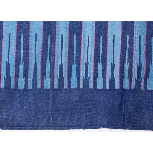 Mid-Century Modern Vintage Indian Blue Dhurrie Rug Doris Leslie Blau For Sale - Image 3 of 9