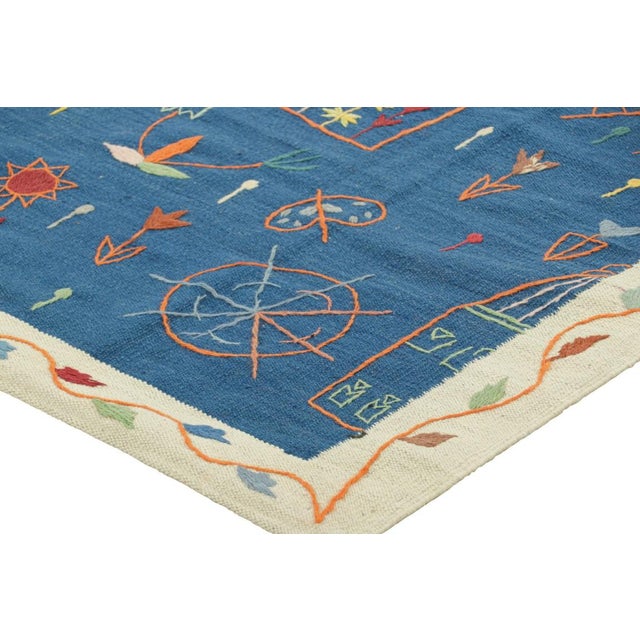Rug & Kilim’s Suzani Style Kilim in Navy Blue With Polychromatic Tribal Patterns For Sale In New York - Image 6 of 7