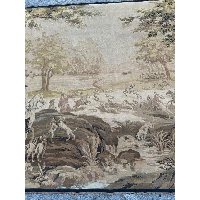 Large Vintage French Hunting with Hounds Jacquard Tapestry in the style of Aubusson, 1970s For Sale - Image 3 of 18