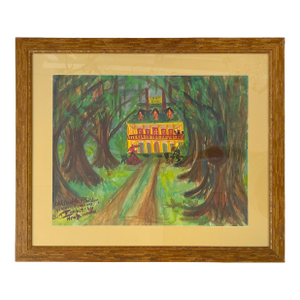 Original Signed Folk Art Watercolor by Sam 'Infiniti' Hurwitch (New Orleans, 1949-Present) Titled 'Old Oak Alley Plantation'