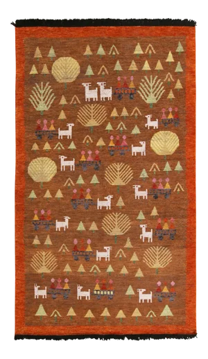 Handknotted Scandinavian Pictorial Folk Rug, 3'x5'