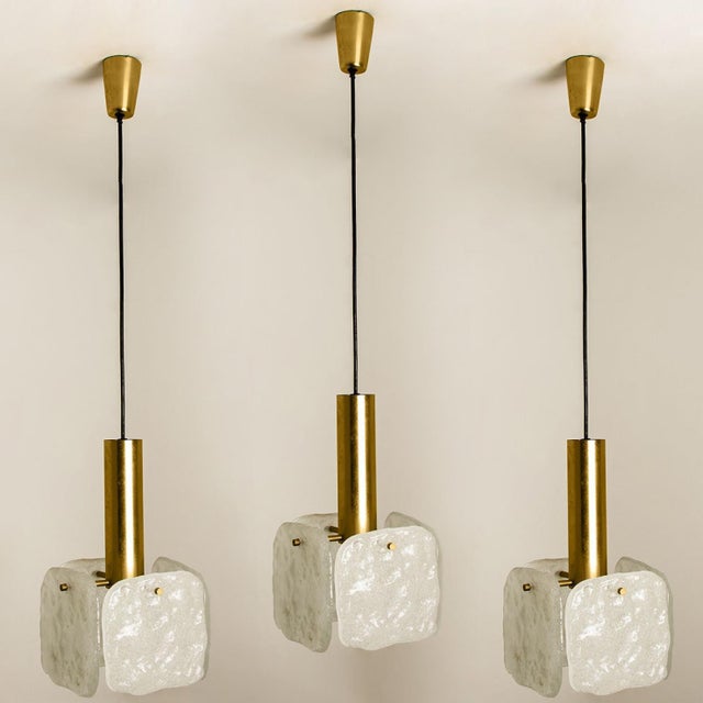 Ice Glass Pendant Light attributed to J. T. Kalmar, 1960s For Sale - Image 3 of 18