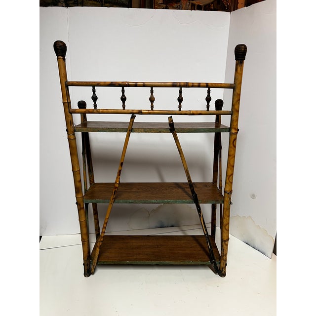 1900 - 1909 Antique Scorched Bamboo 3 Shelf Etagere For Sale - Image 5 of 10