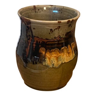 Vintage Signed Handmade Mid Century Modern Pottery With Unique Glaze For Sale