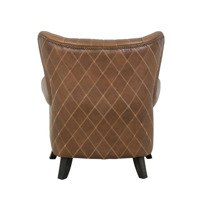 Pasargad Home Harrison Top Grain Leather Wing Chair, Brown For Sale - Image 4 of 10