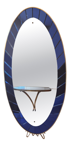 Large Cobalt Blue Mirror and Console attributed to Cristal Arte, 1950s