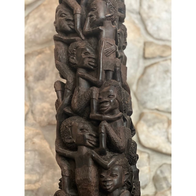Brown Mid-20th Century Large African Blackwood Makonde "Tree of Life" Ujamaa Sculpture – 45"h For Sale - Image 8 of 16