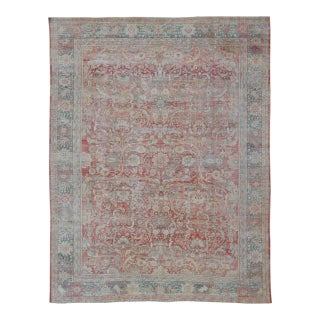 Hand Knotted Antique Persian Sultanabad Rug Faded Red and Blue Colors 10'4 X 13'2 For Sale