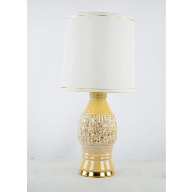 Vintage Mid-Century Modern Yellow Ceramic and Brass Table ...