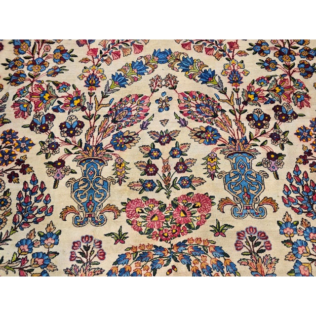 Antique Oversized Persian Kerman Lavar Rug, Hand-Knotted Wool, Allover Floral Vase Pattern, Ivory & Pink, 11’ X 20’ For Sale - Image 17 of 18
