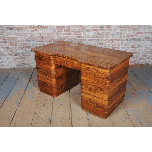Brown Art Deco Walnut Writing Desk, Czech, 1930s For Sale - Image 8 of 11
