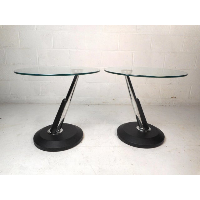 Metal Contemporary Modern Glass End Tables - a Pair For Sale - Image 7 of 7