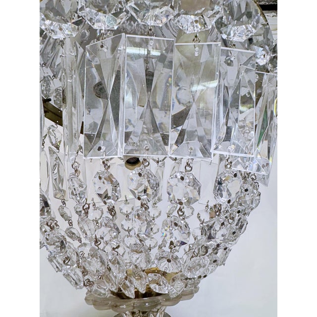 Brass Vintage Neoclassical Brass Tiered Crystal Basket Chandelier For Sale - Image 8 of 9