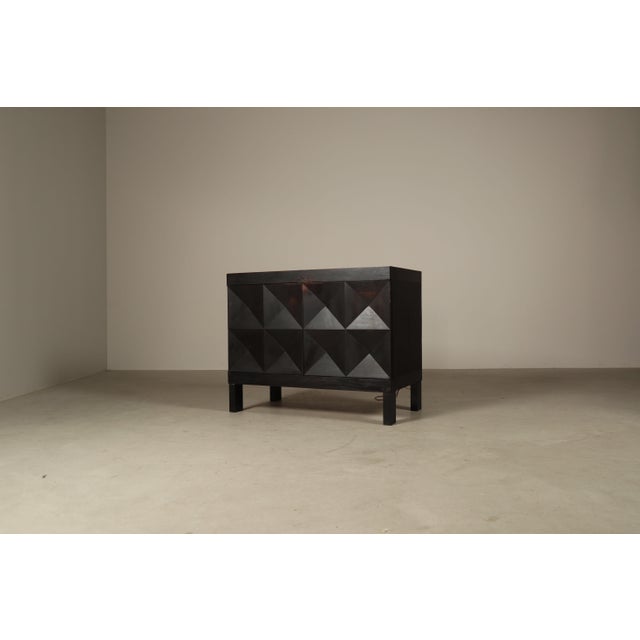 Brutalist Bar Cabinet in Ebonized Oak by Jean Batenburg for MI, Belgium, 1960s For Sale - Image 13 of 17