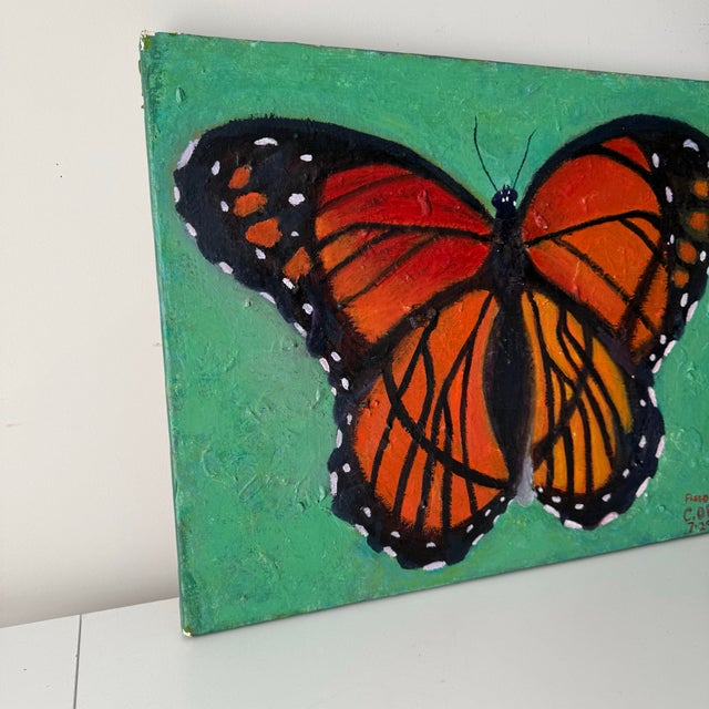 Contemporary Monarch Butterfly "Freedom to Fly" Mixed Media Folk Art Painting: Signed, Cedric Orange Sr. For Sale - Image 3 of 8