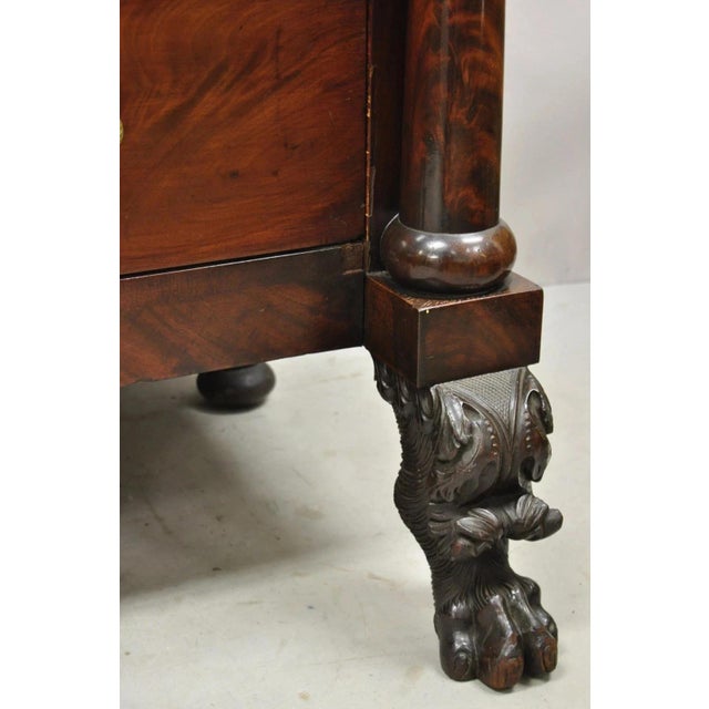 Late 19th Century Antique American Empire Crotch Mahogany Step Back Tall Chest Dresser W/ Paw Feet For Sale - Image 5 of 12