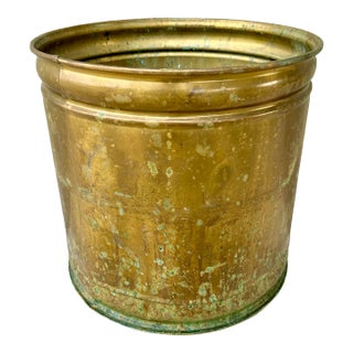 Vintage 1900s Round Brass Cachepot Container For Sale