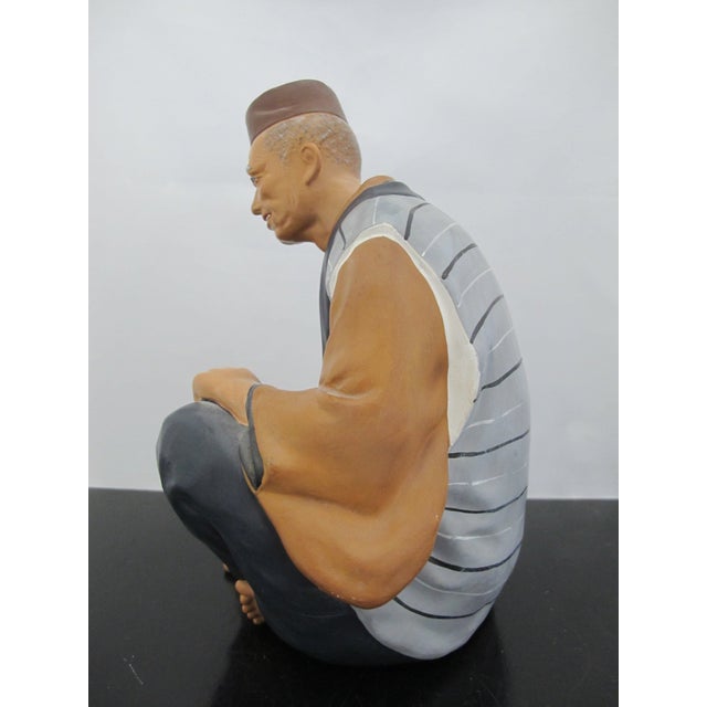 Ceramic Japanese Hakata Urasaki Ceramic Doll Figurine of Man Drinking Tea For Sale - Image 7 of 9