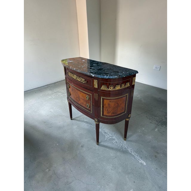 Wood Vintage French Ormolu Louis XVI Wood Commode Chest Marble Top For Sale - Image 7 of 12
