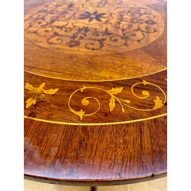Mid-Century Walnut with Marquetry Round Side Table, 1950s For Sale - Image 4 of 10