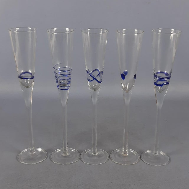 Modern Murano Glass Flute Glasses, 1970s, Set of 5 For Sale - Image 3 of 14