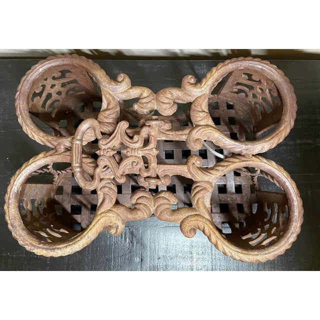 Antique French Country Cast Iron & Wrought Iron Wine Bottle Holder Display Stand For Sale - Image 10 of 12