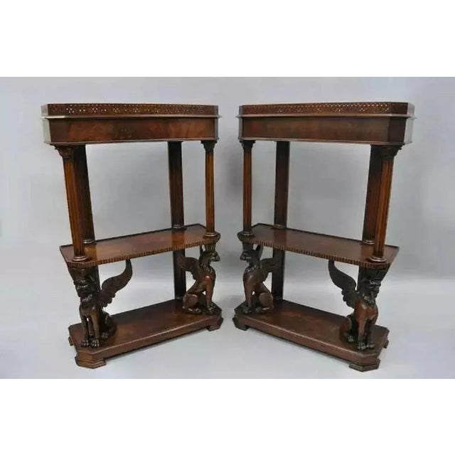 Early 20th Century Regency Horner Style Carved Mahogany Griffin Bookcase Curio Stands - a Pair For Sale - Image 10 of 10