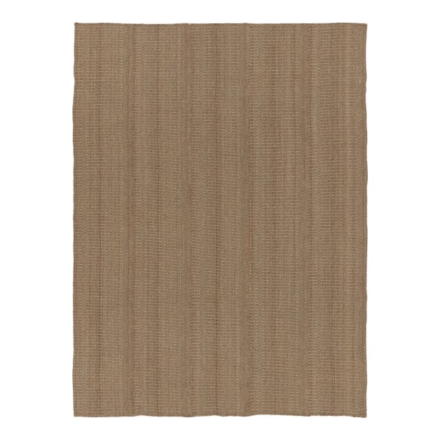 Rug & Kilim’s Contemporary Rez Kilim Flatweave Rug With Brown Striped Design For Sale