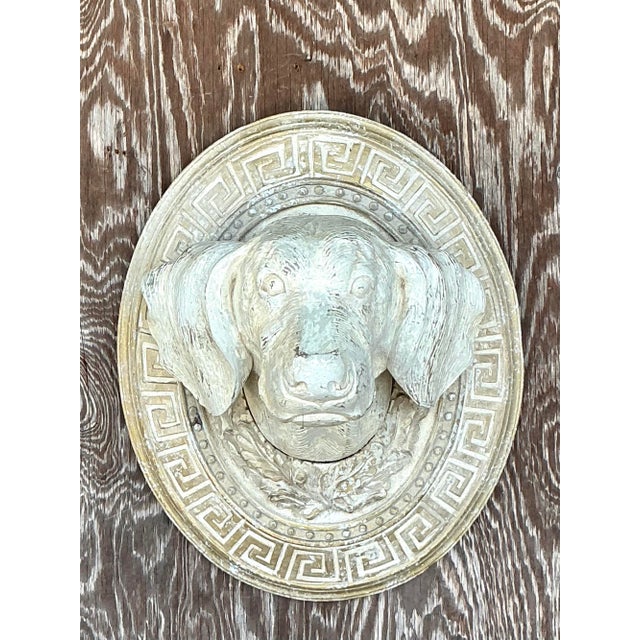 Wood Vintage Boho Greek Key Carved Dog Wall Hanging For Sale - Image 7 of 8