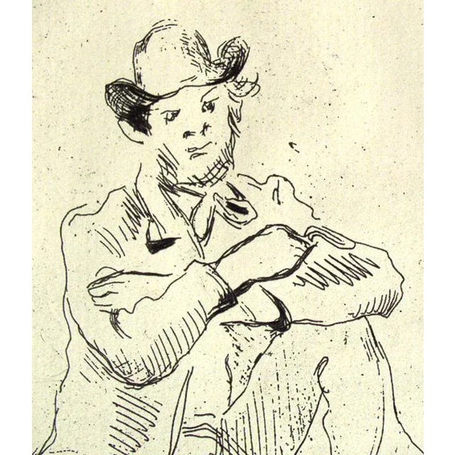 Eching on laid paper, 1873, a posthumous impression, unframed. Unsigned. Paul Cezanne's "Portrait of Guillaumin with the...
