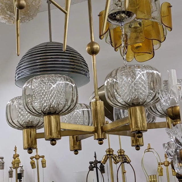 Brass and Smoke Glass German Chandelier For Sale In New York - Image 6 of 8