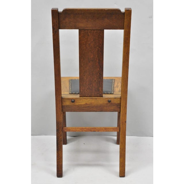 Antique Mission Oak Arts & Crafts T-Back Limbert Style Dining Chairs - Set of 4 For Sale - Image 16 of 18