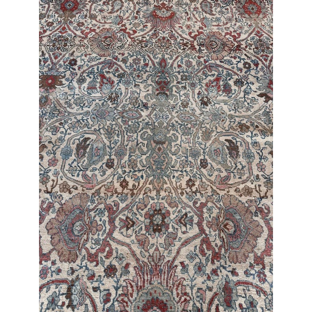 Brown Antique Bijar Carpet Oriental Carpet, Handmade, Ivory, Coral, Light Blue, Taupe For Sale - Image 8 of 17
