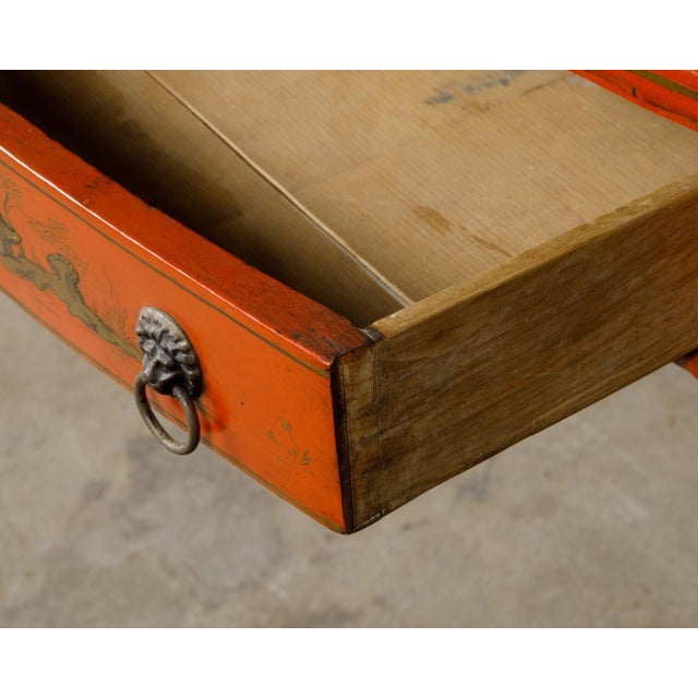 English Red Lacquer Faux Bamboo 19th Century Desk with Gilded Chinoiserie Décor For Sale - Image 11 of 12