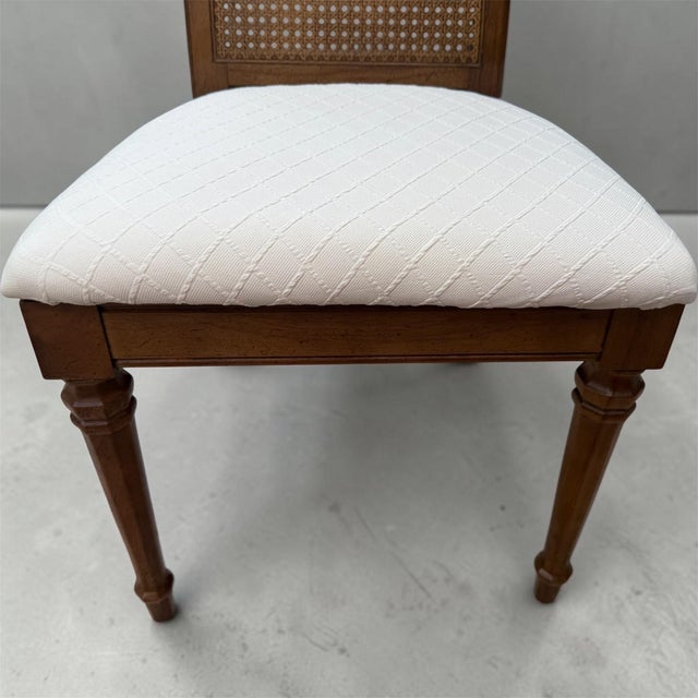1960s Vintage Drexel French Provincial Cane Back Dining Chair Newly Upholstered For Sale - Image 5 of 8
