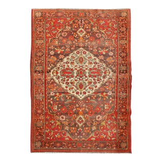 Sarouk Farahan Rug With Florals and Vine Scrolls in Red, Ivory, Taupe and Orange 4'4"x6'6" For Sale