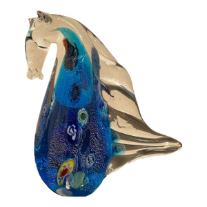 Murano Millefiori Hand Blown Glass Vintage Seahorse Sculpture