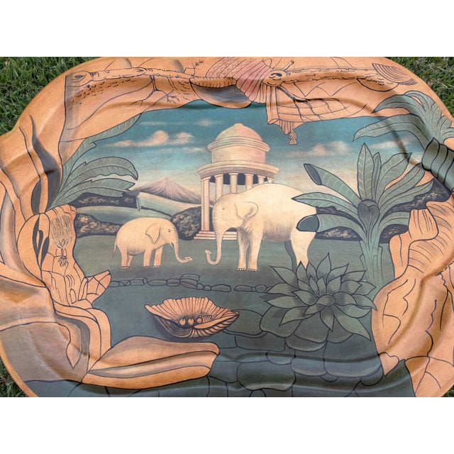 Vintage Hand-Painted Elephant & Indian Landscape Decorative Serving Tray For Sale - Image 4 of 12