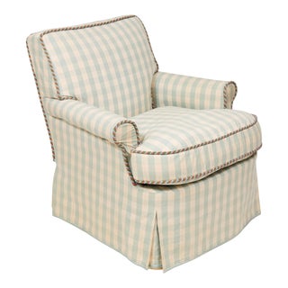 Checked Upholstry Covered Club Chair For Sale