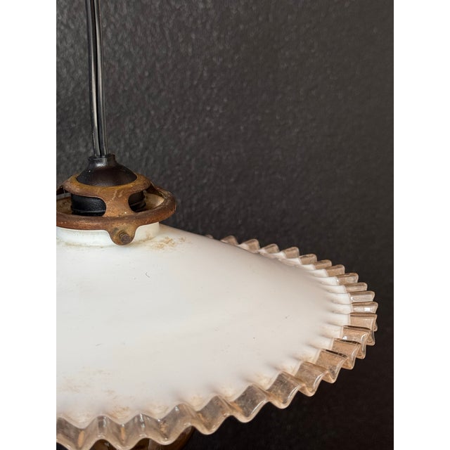 1910s Early 20th Century French Hand-Blown Opaline Glass Pendant Shade W/ Scalloped Edge For Sale - Image 5 of 11