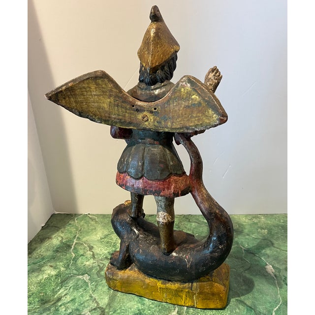 18th Century Spanish Polychrome Wood Carving of St. Michael For Sale - Image 10 of 12