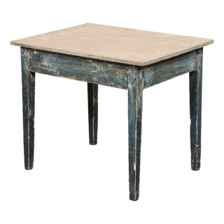 Swedish 19th C. Accent Table, Blue & Taupe For Sale