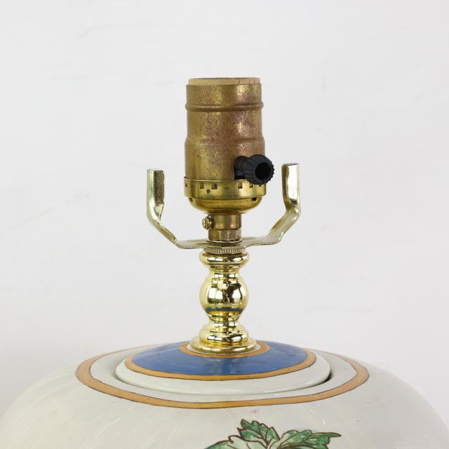 Beige Vintage Hand-Painted Chinoiserie Ceramic Parrot and Cherry Table Lamps - a Pair For Sale - Image 8 of 13